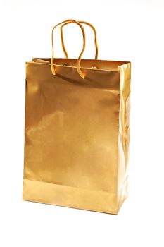 Gold Shopping Bag close up shot on white