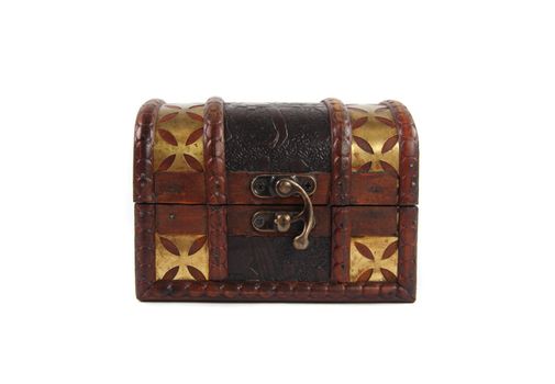 wooded chest with golden ornaments