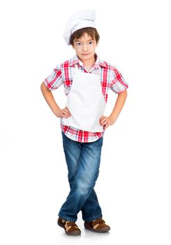 boy dressed as a cook isolated on a white background