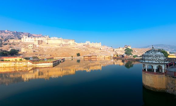 Maota Lake and Amber Fort in Jaipur, Rajasthan, India, Asia