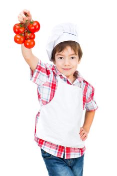 boy in dress Food Boy with tomatoes on white background