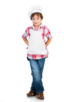 Cute boy dressed as a cook isolated on a white background