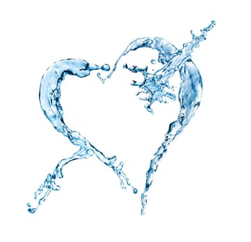 water splash in heart shape isolated on a white background