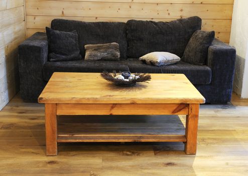 A view of a comfortable, modern living room in a chalet