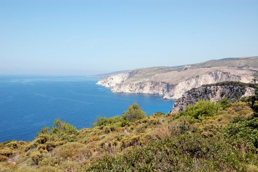 Rocky coastline and the ionian sea as seen from cape Keri, Zakynthos, Greece.