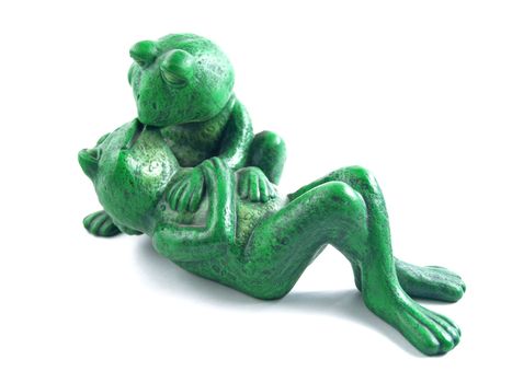 Two Green Frogs in a Romantic Embrace Statue