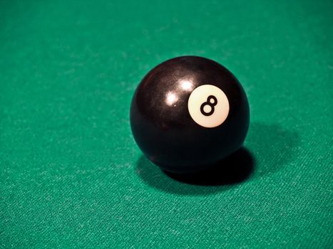 The eight ball on a green felt background