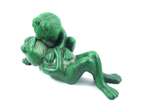 Two Green Frogs in a Romantic Embrace Statue