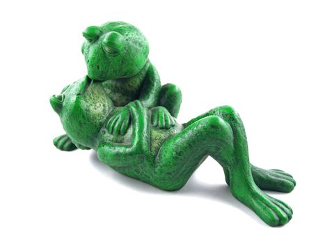 Two Green Frogs in a Romantic Embrace Statue