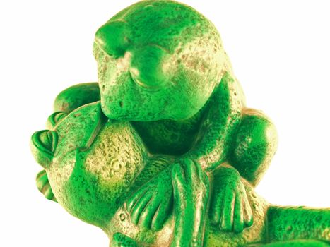 Two Green Frogs in a Romantic Embrace Statue