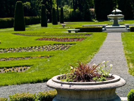 A Well Groomed Park in Early Spring with a Paved Path