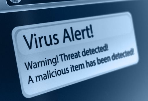 Closeup of Virus Alert Sign in Internet Browser on LCD Screen
