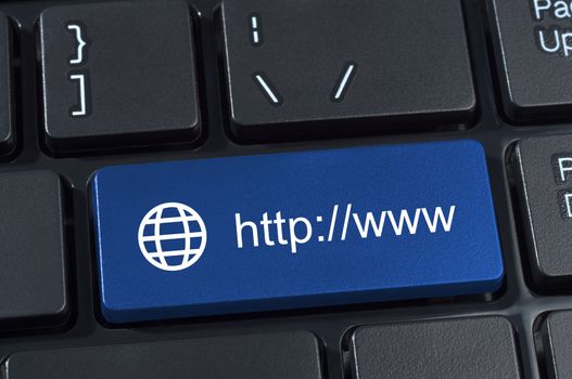 Keyboard button with Internet address http www and globe icon.