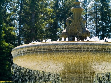 An Outdoor Park Fountain Spraying Water on a Sunny Day