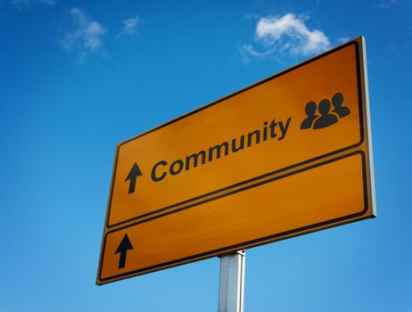 Community road sign with icon group people with space for text.