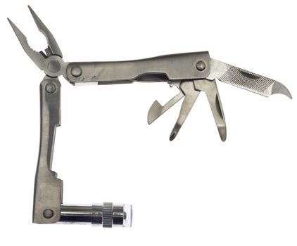 Steel multitool, isolated against background