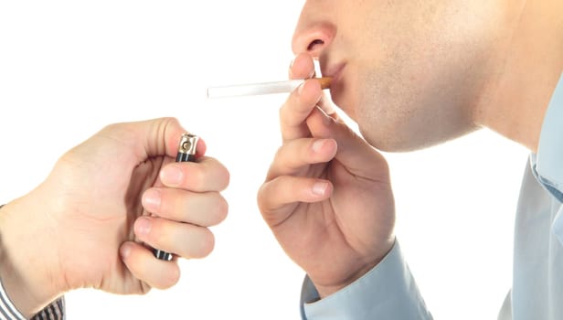 two smoking mans isolated on white background