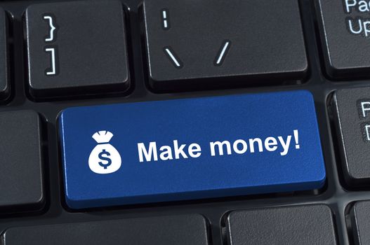 Make money button with icon sack and dollar sign. Internet concept earnings.