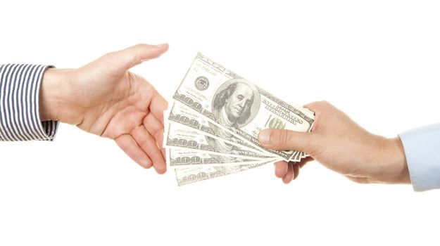 Money hands isolated on white
