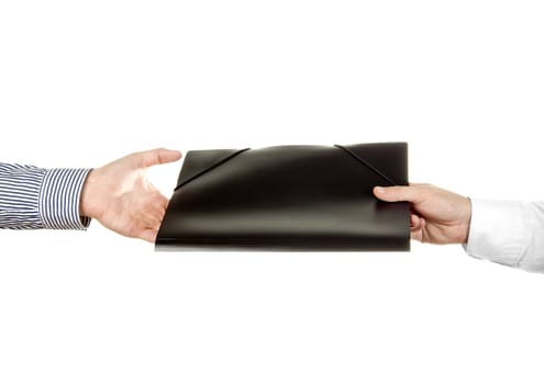 Handing File Folder on white background