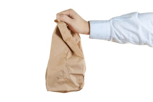 hand with Shopping bag on white background