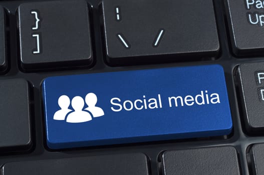 Social media computer button with icon group people.