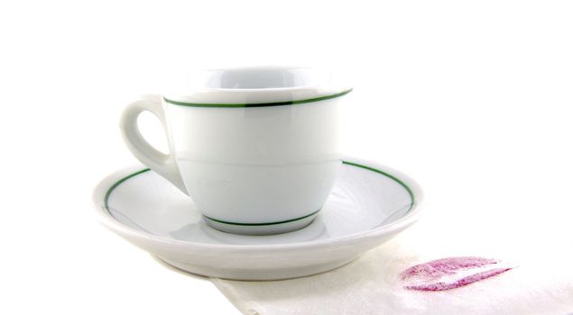 cup of tea and napkin with women kiss