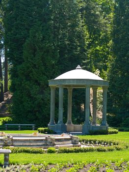 Outdoor Concrete Gazebo with Classic Column in a Park