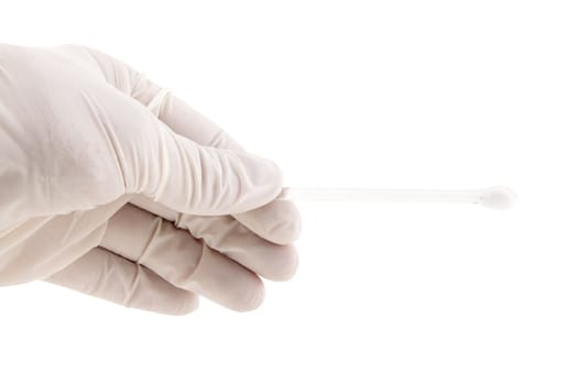 Medical hand holding glass stick isolated on withe background