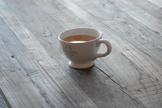 Cup of tea on wooden table