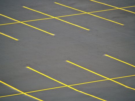 An empty parking lot freshly built and painted