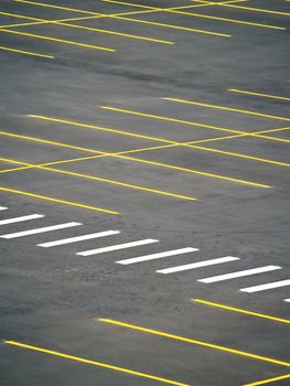 An empty parking lot freshly built and painted