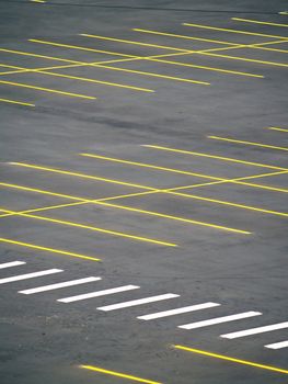 An empty parking lot freshly built and painted