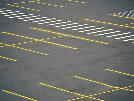 An empty parking lot freshly built and painted