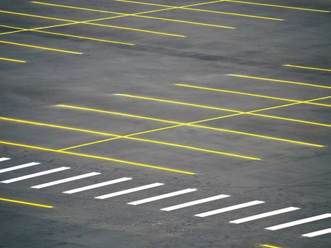 An empty parking lot freshly built and painted