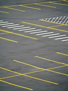 An empty parking lot freshly built and painted