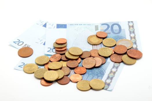 coins and euro isolated on white background