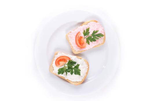 toast with tomato and fish caviar cream for site