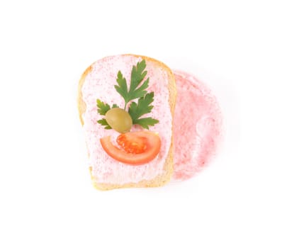 toast with tomato and fish caviar cream for site