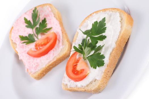 toast with tomato and fish caviar cream for site