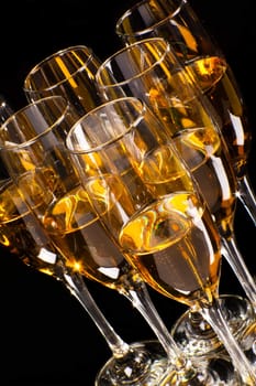 half empty glasses of champagne close up