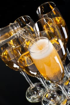 half empty glasses of champagne close up
