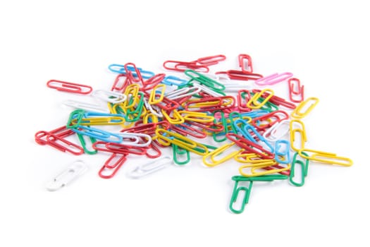 colored paper clips isolated on white background
