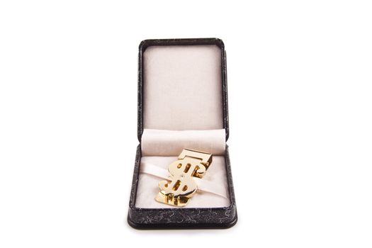golden clip in box isolated on white