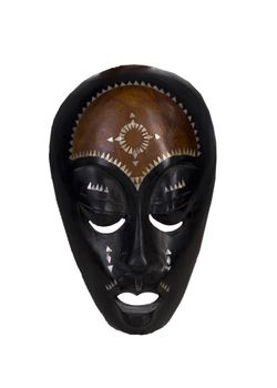 old wooden black african mask on white background