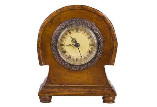 antiqueroman numerals  wooden clock with copper ring