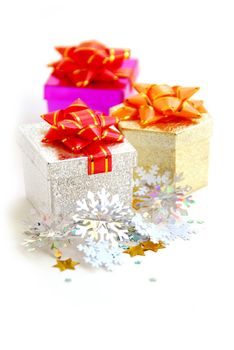 Christmas gift boxes on white background