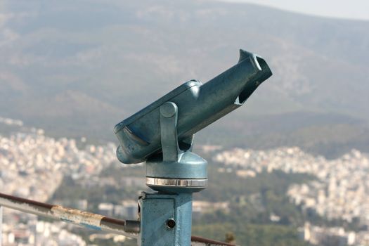 binoculars on lycabetus hill athens greece closeup