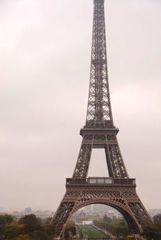 Eiffel tower on a foggy day in Paris France