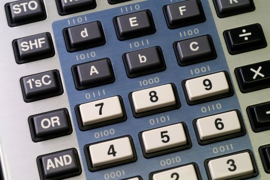 Programmer's calculator with hexadecimal and logic functions keys visible